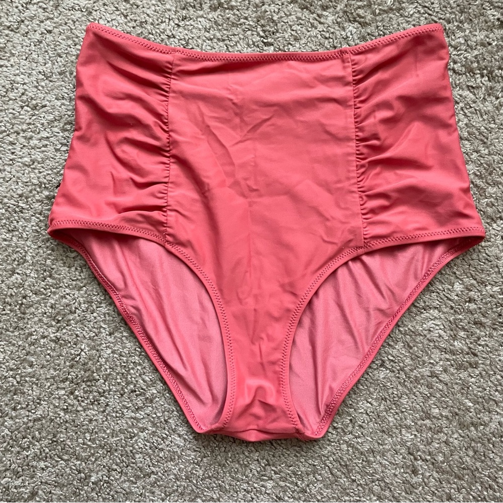 Aerie ruched high waisted orange swimsuit bikini bottoms